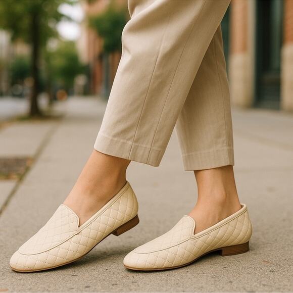 Onyx Quilted Leather Loafers Cream Size US 8.5 / EU 39 NWOT Slip-On Elegance - Picture 11 of 11